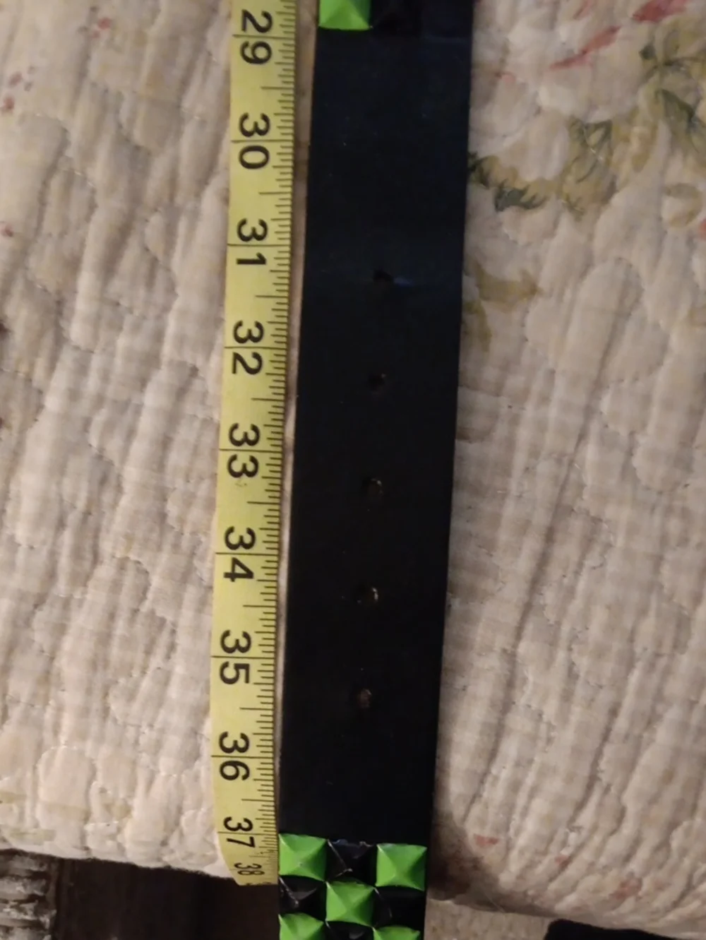 Black Leather Studded Belt with Green Pyramid Studs - Hot Topic